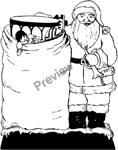 Childrens coloring page with Santa - Preview