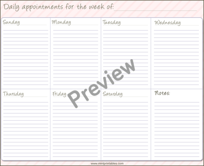 Pink Striped Week Calendar - Preview