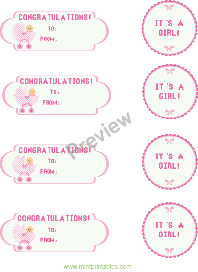 Congratulations Baby Girl Labels - Preview