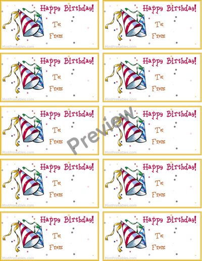Party Hat Birthday Gift Labels - Preview