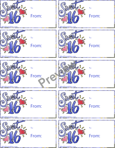 Sweet 16 Birthday Present Tag - Preview