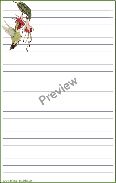 Hummingbird Writing Paper - Preview
