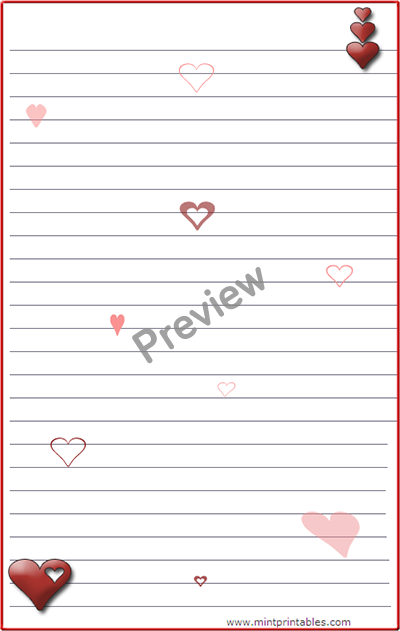 Free Romantic Printable Stationery With Hearts