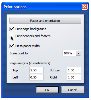 Opera Print Options Screen