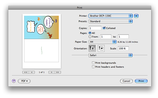 Mac OSX Safari 3 Print dialogue