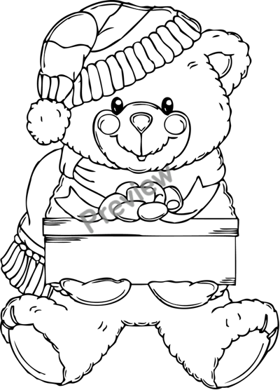 Christmas Bear Coloring Page - Preview