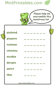 Frankenstein Word Scramble