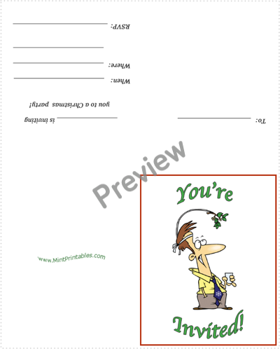 Christmas Mistletoe Cartoon Invite - Preview