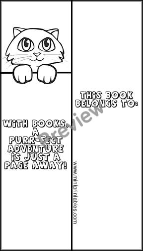 Black and White Cat Bookmark - Preview