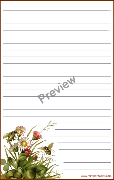 Bee and Flower Writing Paper - Preview