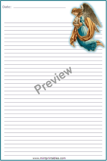 Angel with Child Writing Paper - Preview
