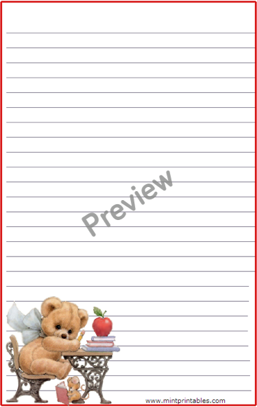 Teddy Bear Writing Paper - Preview