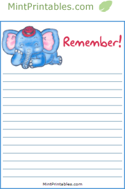 Printable Reminder with a cartoon elephant